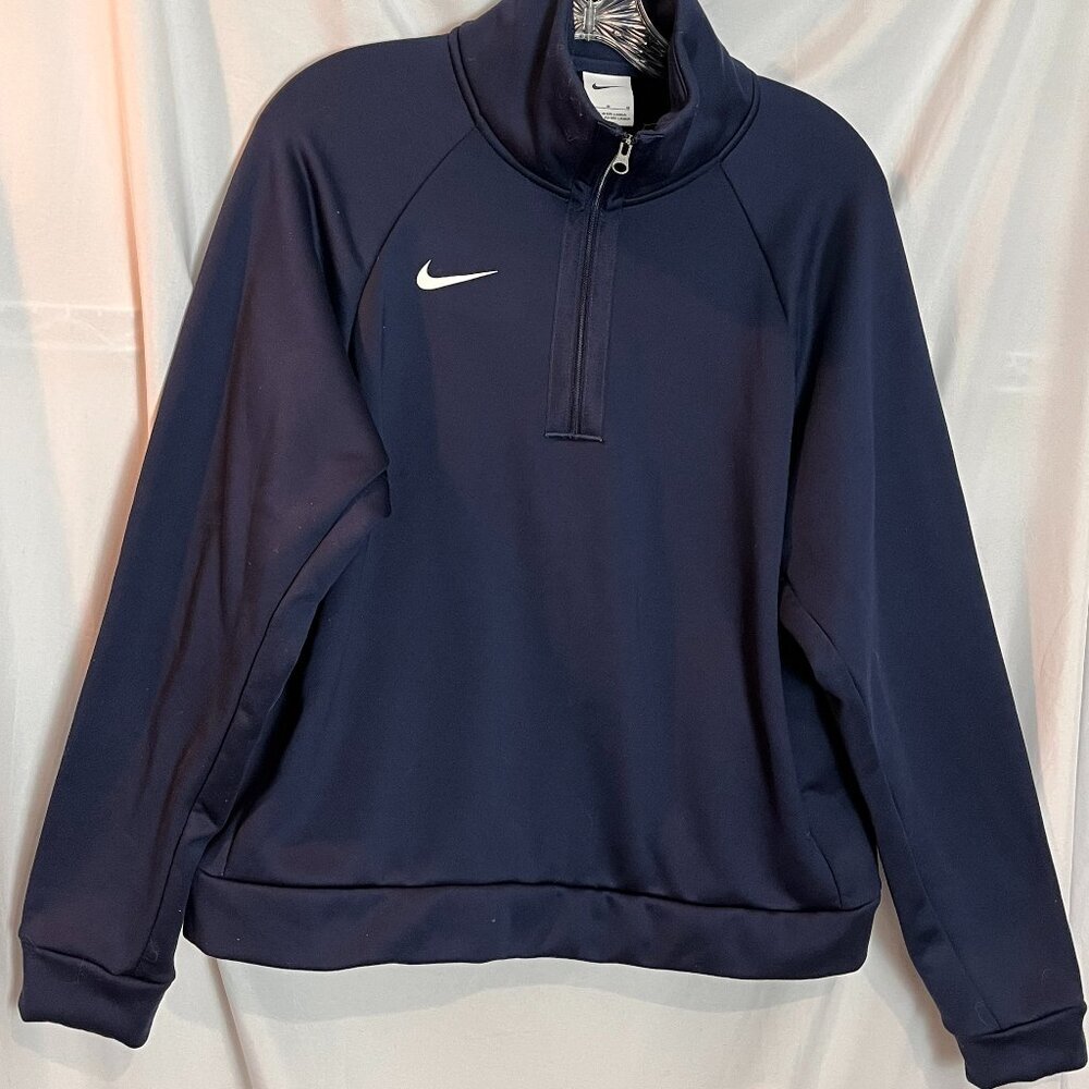 Women's Navy Nike Dri Fit 1/4 zip Pullover long slv top Size M